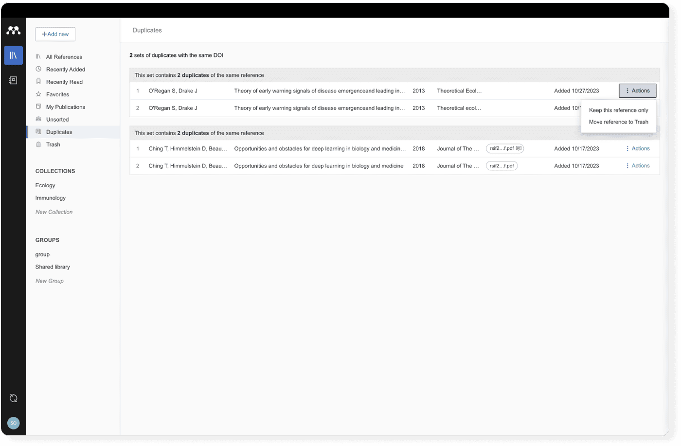 Find duplicates in Mendeley